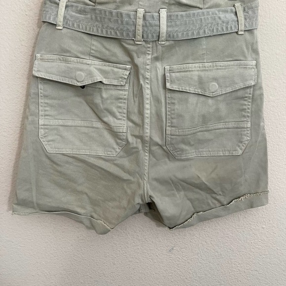 FRAME Safari Belted High Rise Paperbag Cuffed Hem Shorts Washed Od Green 26 - Picture 9 of 11